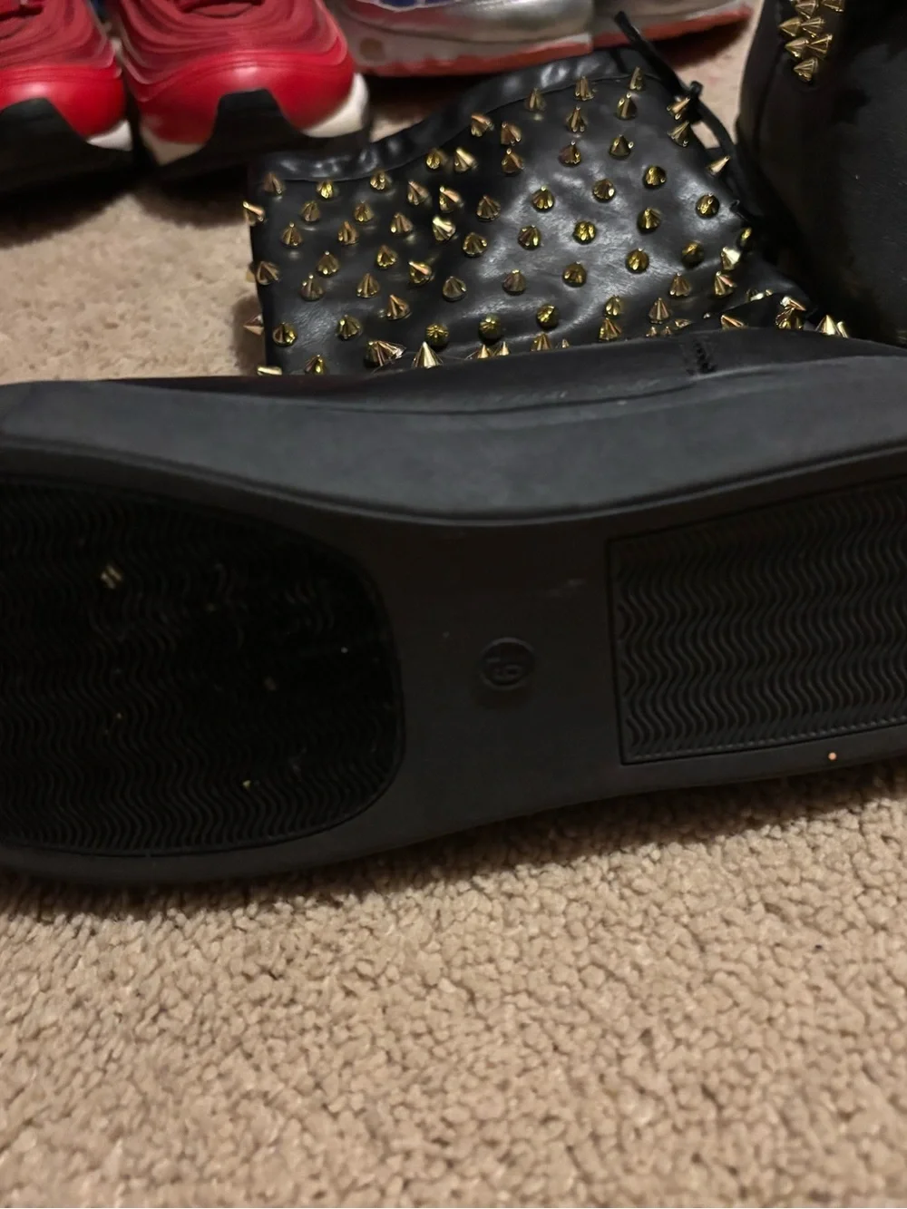 Black Mid-Calf Studded Leather Boots with Gold Spikes Cool rain ☔️ boots